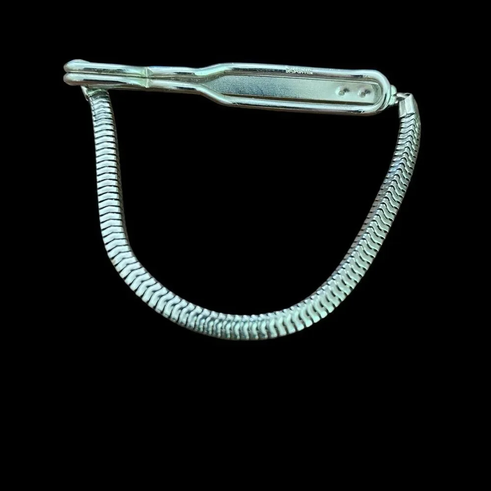 Vintage Swank Tie Bar and Chain Silver Tone MCM Mad Men Signed